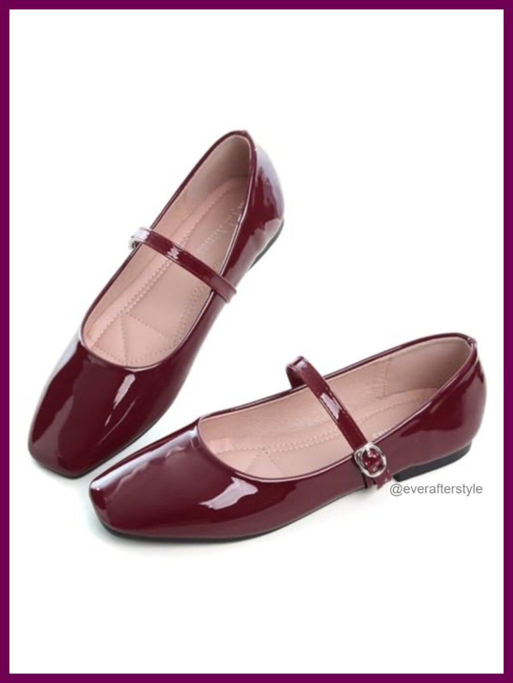Faux Leather Mary Jane Flats Square Toe Buckle Strap Dress Shoes